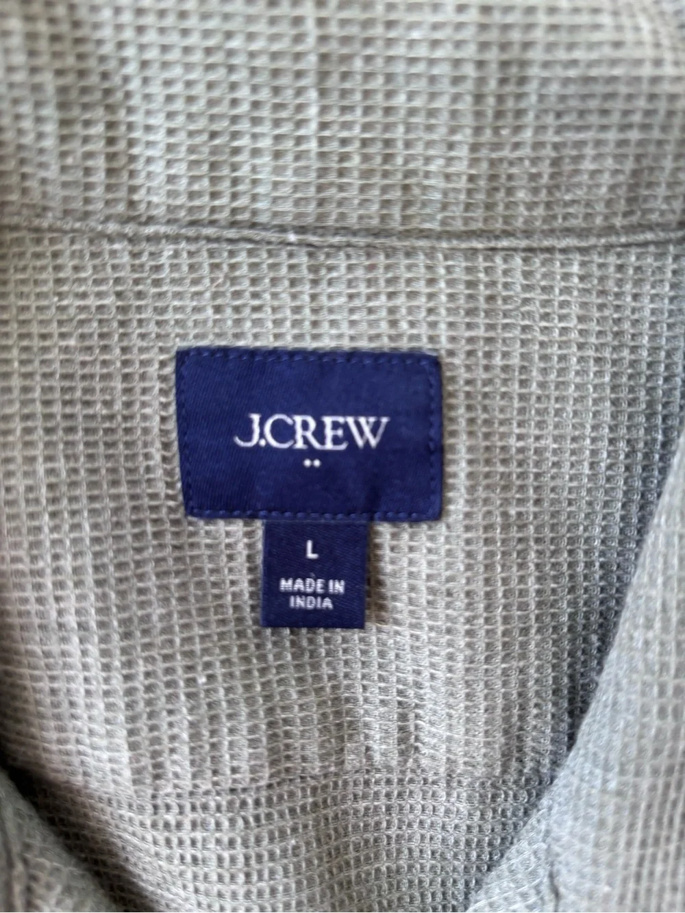 J. Crew Short-Sleeve Button-Up Waffle Shirt in Olive -L